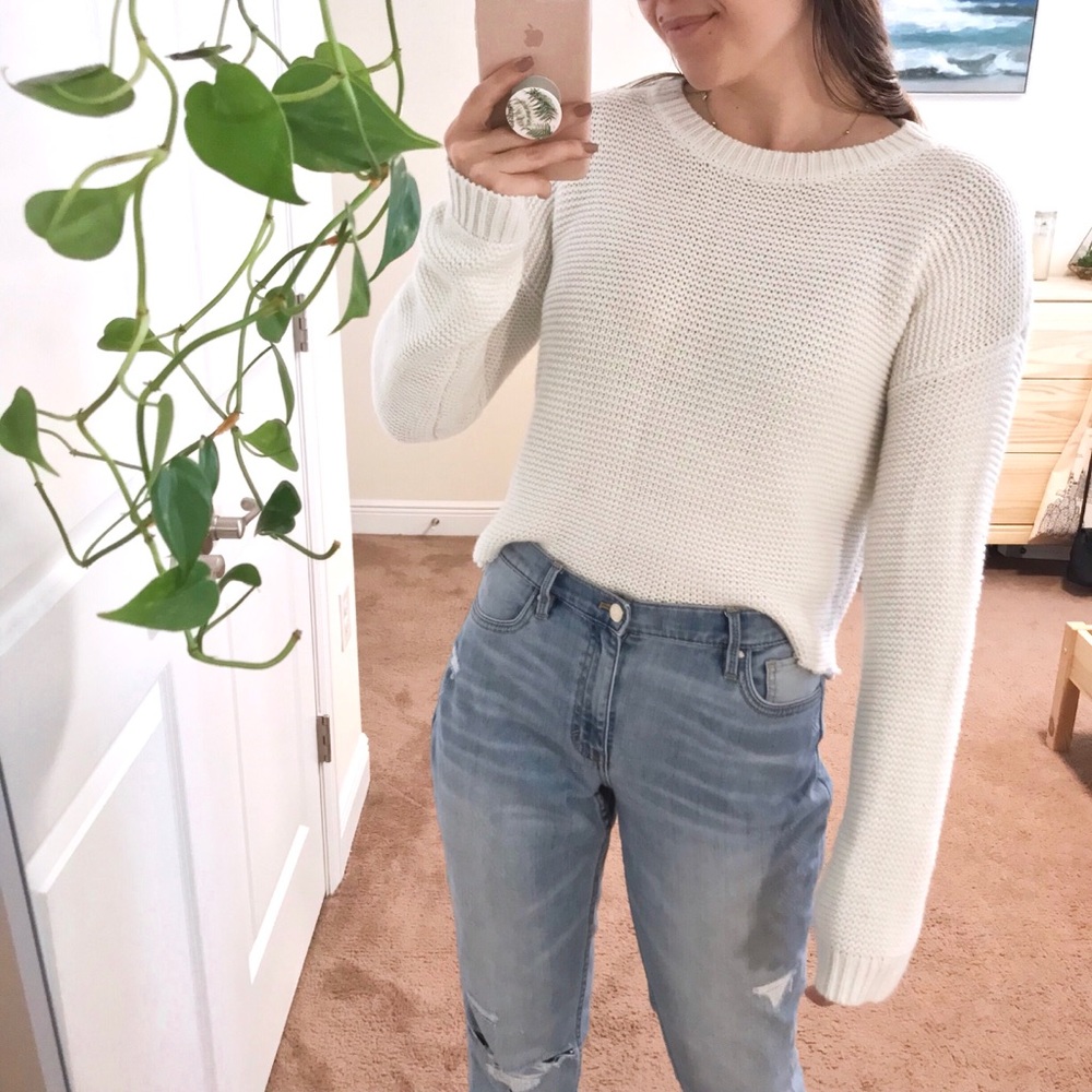 white knit sweater
